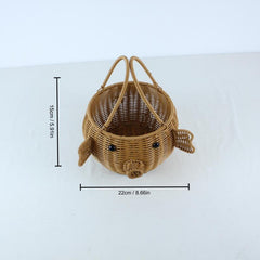 Handwoven Rattan Animal Shape Shopping Basket for Snacks and Fruit Storage