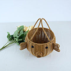 Handwoven Rattan Animal Shape Shopping Basket for Snacks and Fruit Storage