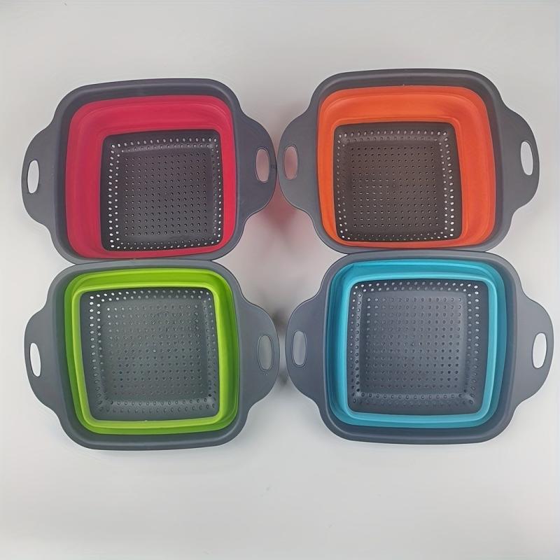 2pcs Square Foldable Drain Basket Storage Basket Vegetable Washing Fruit Basket