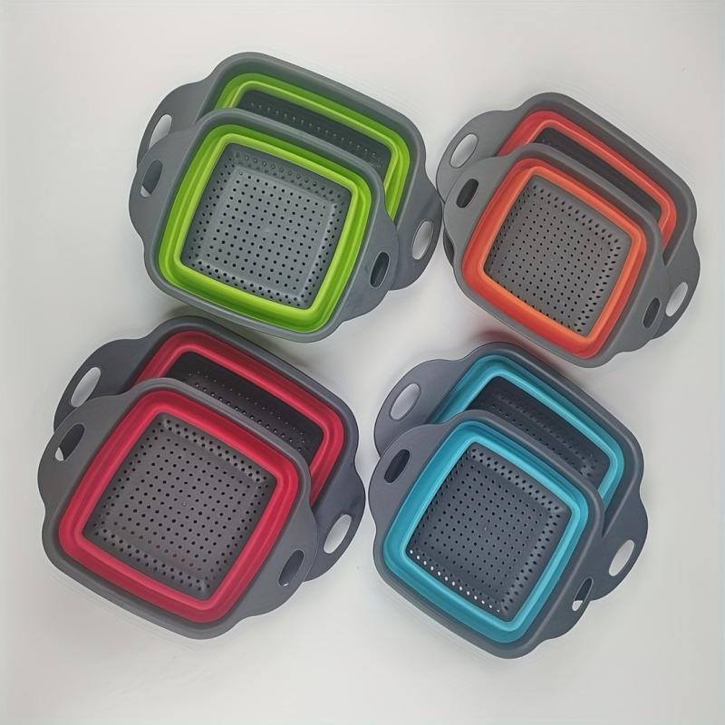 2pcs Square Foldable Drain Basket Storage Basket Vegetable Washing Fruit Basket