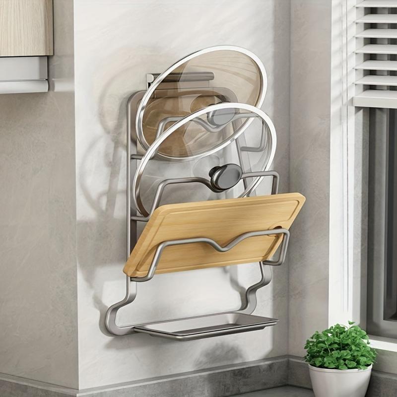 3-Tier Stainless Steel Pot Lid Holder & Cutting Board Rack
