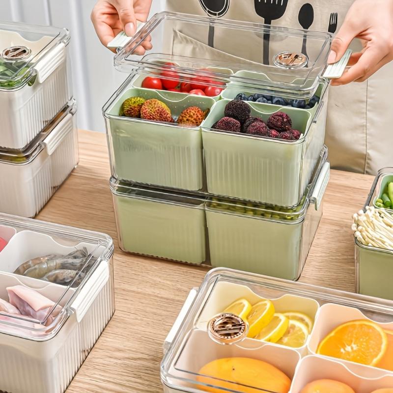 Refrigerator Storage Box with 4 Cells Transparent with Lid