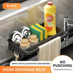 Wall Mount Sink Caddy Dish Sponge Holder with Towel Rack & Hook