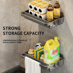 Wall Mount Sink Caddy Dish Sponge Holder with Towel Rack & Hook