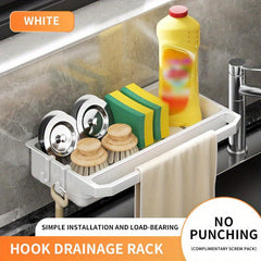 Wall Mount Sink Caddy Dish Sponge Holder with Towel Rack & Hook
