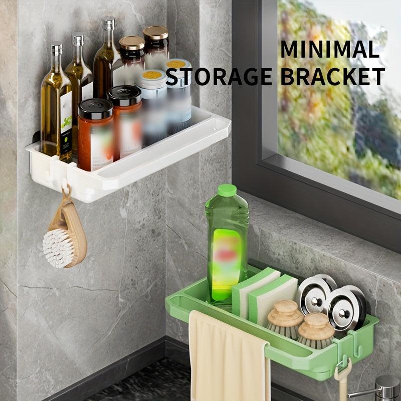 Wall Mount Sink Caddy Dish Sponge Holder with Towel Rack & Hook