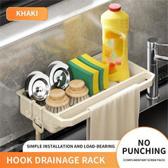 Wall Mount Sink Caddy Dish Sponge Holder with Towel Rack & Hook