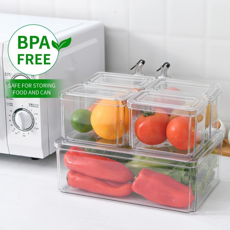 1pc Food Flip Crisper Transparent Plastic Storage Box PET Kitchen Rectangular