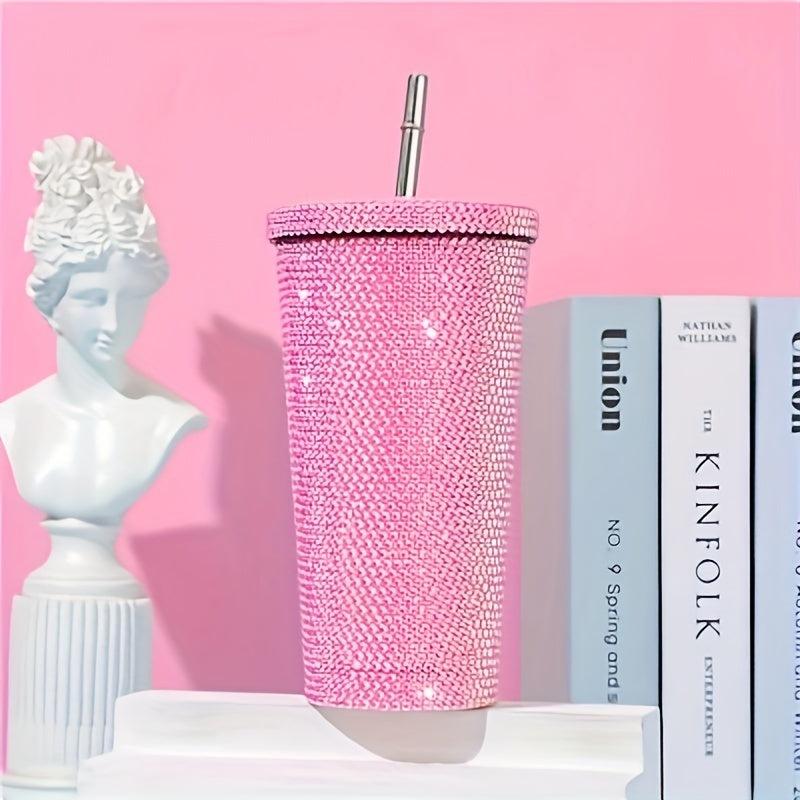 Studded Water Bottle Stainless Steel Tumbler Vacuum Insulated Rhinestone Decor