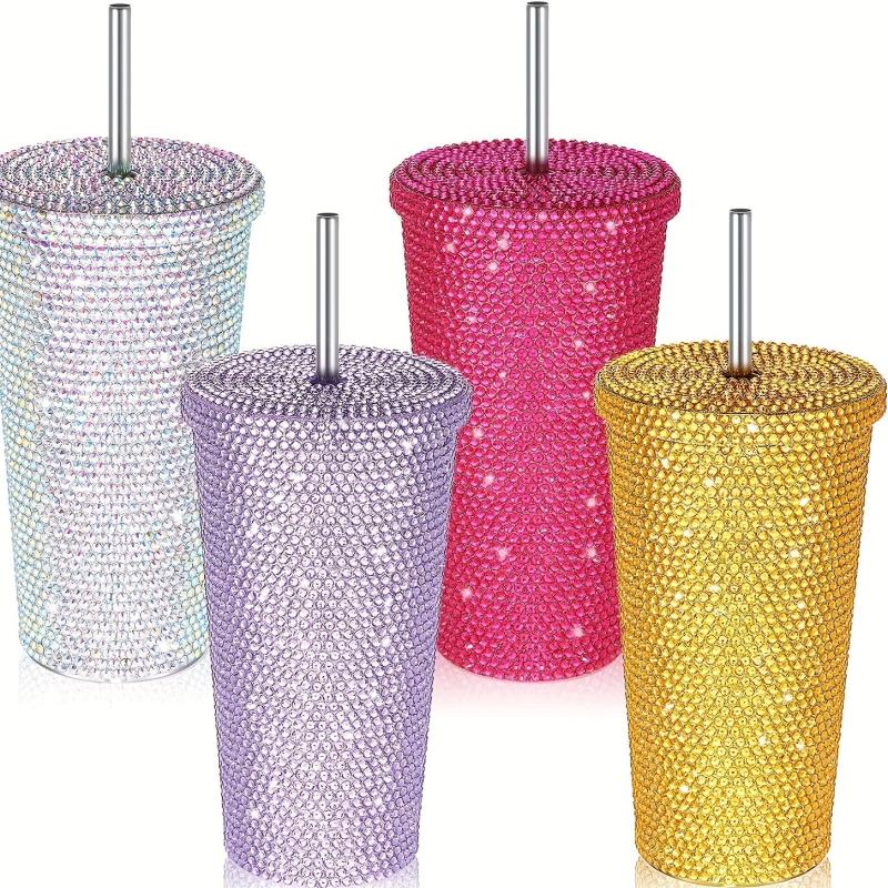Studded Water Bottle Stainless Steel Tumbler Vacuum Insulated Rhinestone Decor