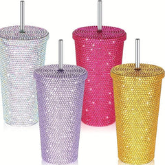 Studded Water Bottle Stainless Steel Tumbler Vacuum Insulated Rhinestone Decor