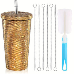 Studded Water Bottle Stainless Steel Tumbler Vacuum Insulated Rhinestone Decor