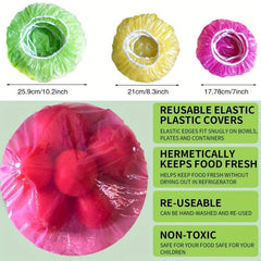 60pcs Reusable Elastic Food Bowl Storage Covers - Stretchable Translucent