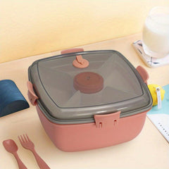 Large Salad Container 41 oz Bowl with 4 Compartment Tray and 7 oz Sauce Cup