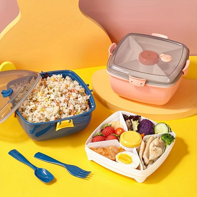 Large Salad Container 41 oz Bowl with 4 Compartment Tray and 7 oz Sauce Cup