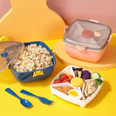 Large Salad Container 41 oz Bowl with 4 Compartment Tray and 7 oz Sauce Cup