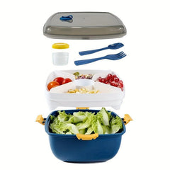 Large Salad Container 41 oz Bowl with 4 Compartment Tray and 7 oz Sauce Cup