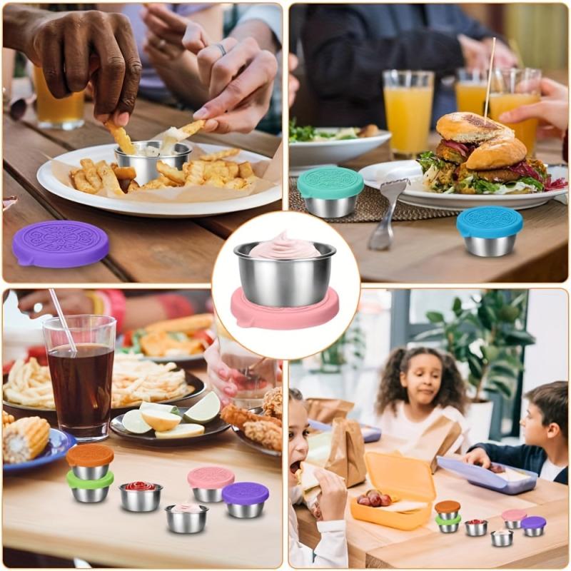 4pcs Stainless Steel Salad Dressing Containers with Leakproof Lids