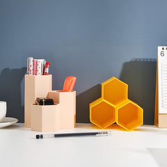 360 Degree Rotating Pen Holder with 3 Compartments for Desk Organization