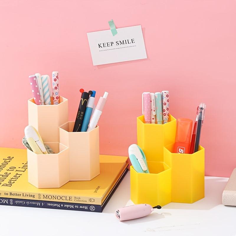360 Degree Rotating Pen Holder with 3 Compartments for Desk Organization