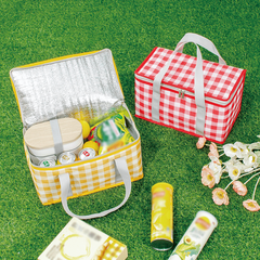 Portable Plaid Picnic Basket With 2 Ice Pack Insulated Cooler Box Picnic Bag