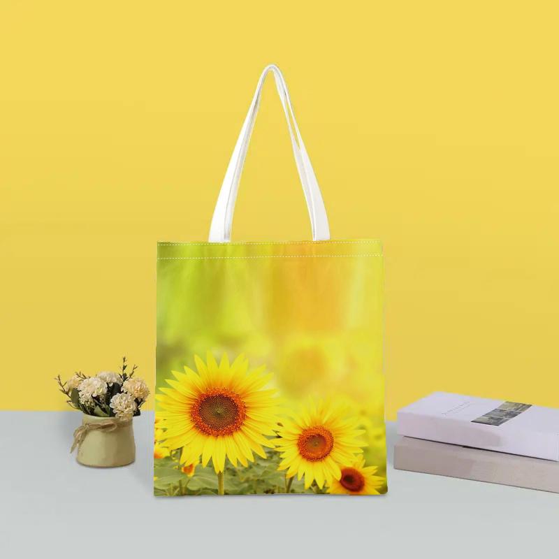Sunflower Series 7 Printed Pattern Shopping Tote Bag Reusable Storage Bag