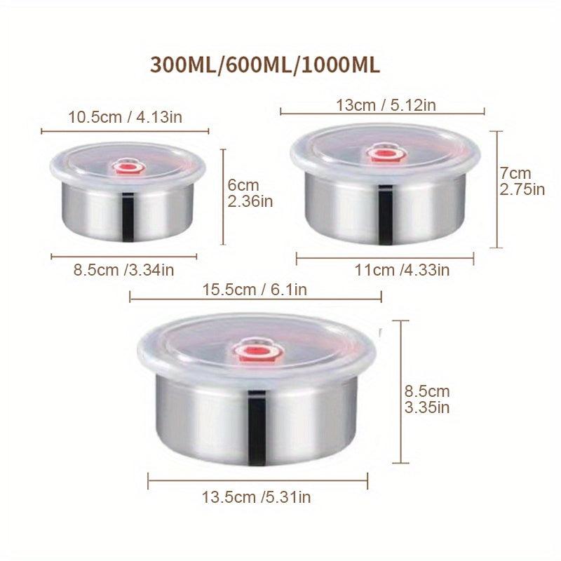 3pcs Stainless Steel Food Storage Container With Lids Reusable Metal Round