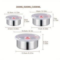 3pcs Stainless Steel Food Storage Container With Lids Reusable Metal Round