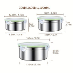 3pcs Stainless Steel Food Storage Container With Lids Reusable Metal Round