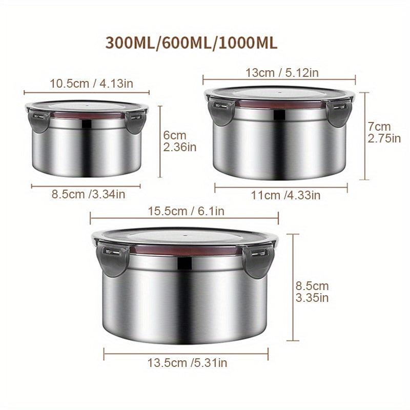 3pcs Stainless Steel Food Storage Container With Lids Reusable Metal Round