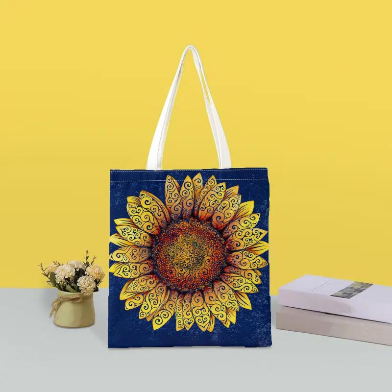Sunflower Series Printed Eco Friendly Tote Bag Canvas Shoulder Bag