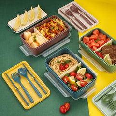 Leakproof Multicolor Lunch Box Set with Utensils - Ideal for School and Work