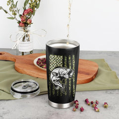 20oz Stainless Steel Patriotic Fishing Tumbler - Vacuum Insulated Travel Mug