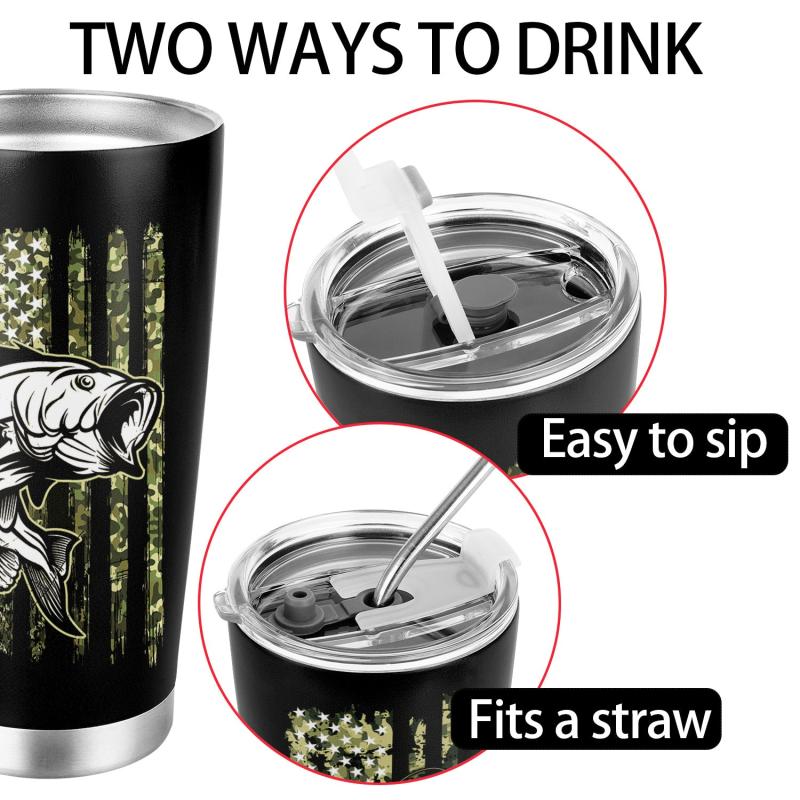 20oz Stainless Steel Patriotic Fishing Tumbler - Vacuum Insulated Travel Mug