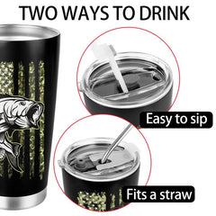 20oz Stainless Steel Patriotic Fishing Tumbler - Vacuum Insulated Travel Mug