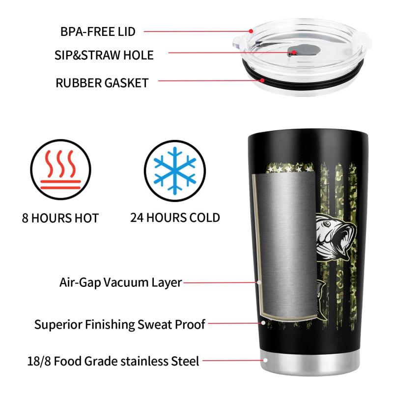20oz Stainless Steel Patriotic Fishing Tumbler - Vacuum Insulated Travel Mug