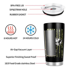 20oz Stainless Steel Patriotic Fishing Tumbler - Vacuum Insulated Travel Mug