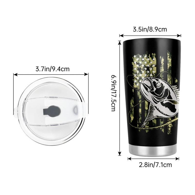 20oz Stainless Steel Patriotic Fishing Tumbler - Vacuum Insulated Travel Mug