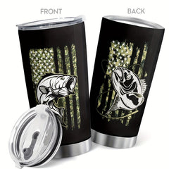 20oz Stainless Steel Patriotic Fishing Tumbler - Vacuum Insulated Travel Mug