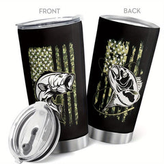 20oz Stainless Steel Patriotic Fishing Tumbler - Vacuum Insulated Travel Mug
