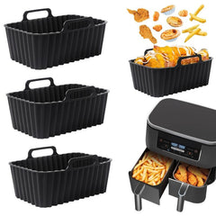 2pcs Non Stick Air Fryer Silicone Liners, Reusable Pot Liner for Dual Basket