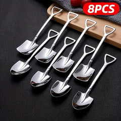 8pcs Stainless Steel Coffee Scoops Shovel Shape Tea Spoons Ice Cream Spoon