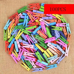 100pcs Colorful Wooden Clips for Crafting Photos Memos Desk Organization