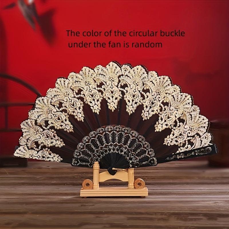 Vintage Folding Fan Handheld Plastic Golden Craft Portable Wedding Party