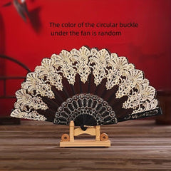 Vintage Folding Fan Handheld Plastic Golden Craft Portable Wedding Party