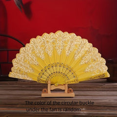 Vintage Folding Fan Handheld Plastic Golden Craft Portable Wedding Party