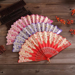 Vintage Folding Fan Handheld Plastic Golden Craft Portable Wedding Party