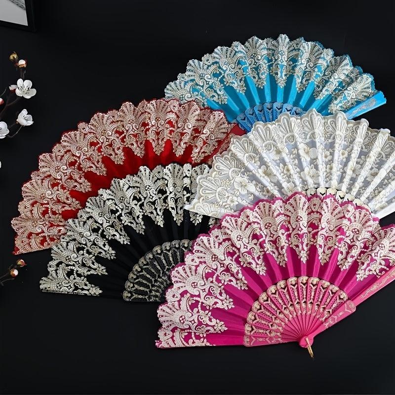Vintage Folding Fan Handheld Plastic Golden Craft Portable Wedding Party