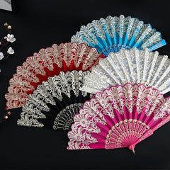 Vintage Folding Fan Handheld Plastic Golden Craft Portable Wedding Party