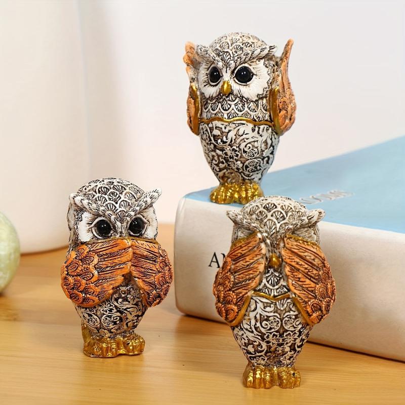 3pcs American Retro Resin Owl Reading Decoration for Living Room Entrance